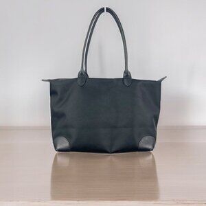 Black Nylon Tote with Leather Trim and Double Handles